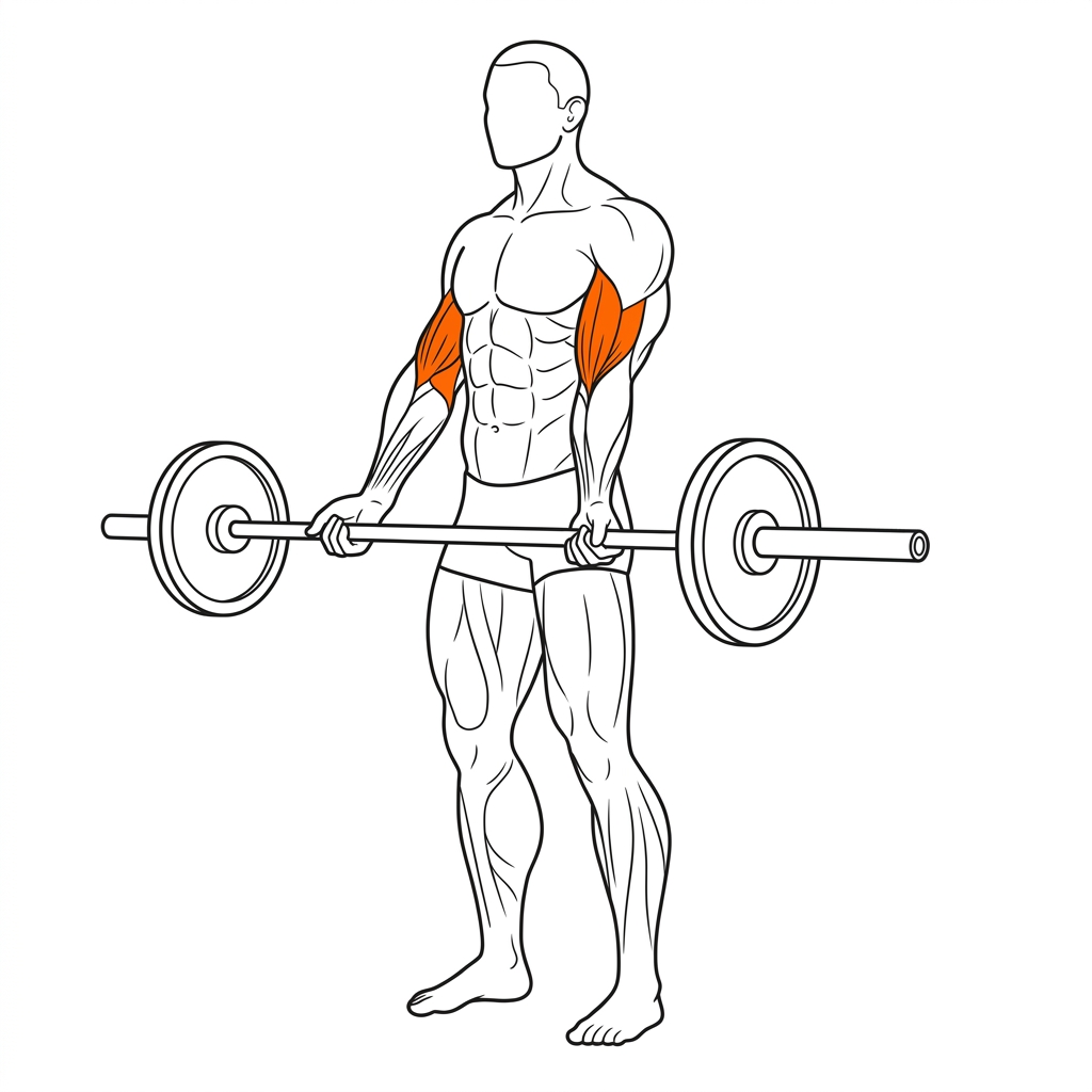 Barbell Curl illustration showing biceps activation