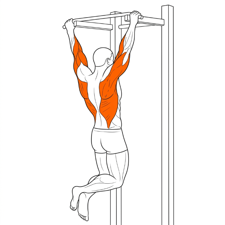 Dead Hang illustration showing back and grip activation