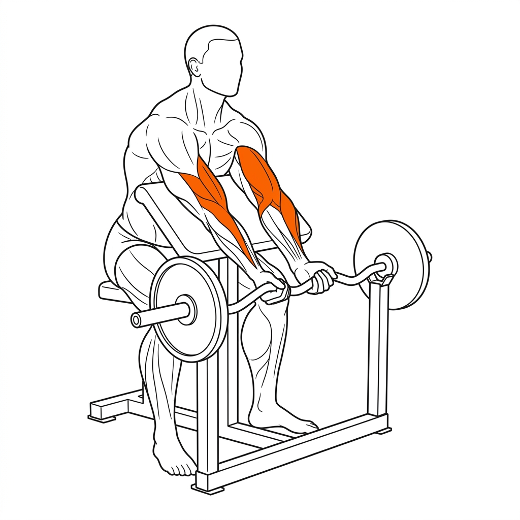 EZ-Bar Preacher Curl illustration showing biceps activation