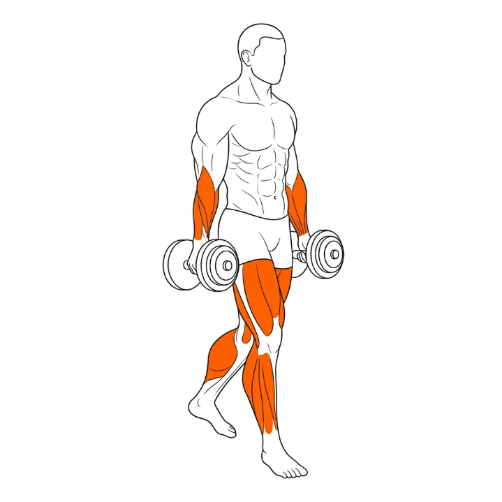 Farmer's Carry illustration showing forearm and full-body activation
