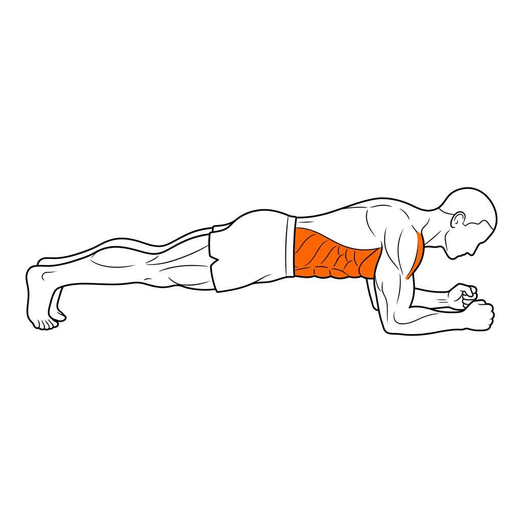 Plank illustration showing full rectus abdominis bracing