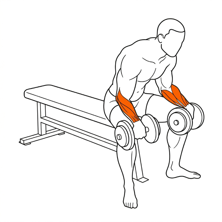 Reverse Wrist Curl illustration showing forearm extensor activation